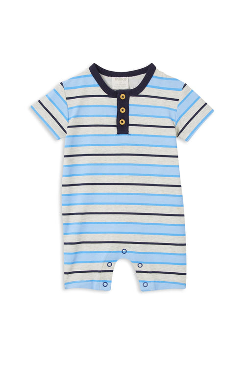 MILKY BLUE STRIPE HENLEY ROMPER