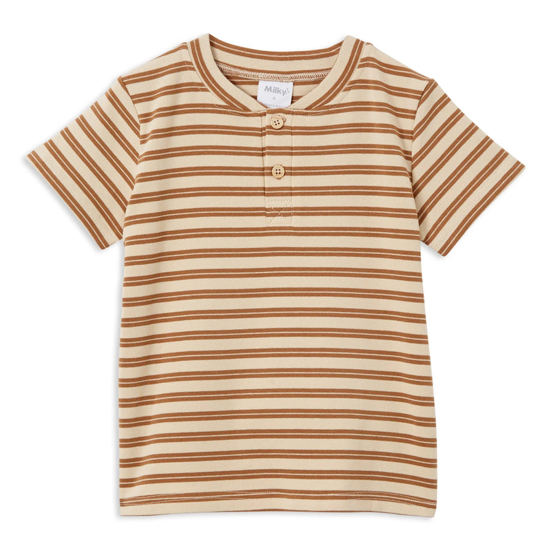 MILKY NATURAL STRIPE SS HENLEY TEE