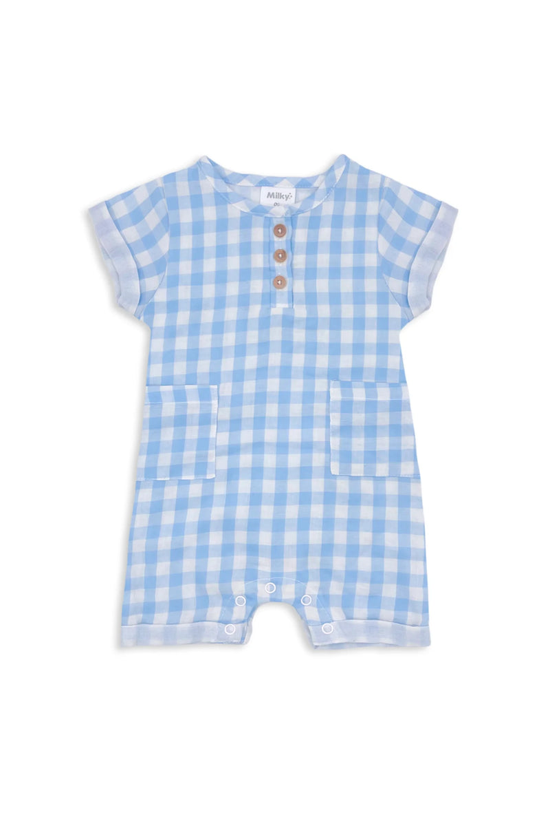 MILKY BLUE CHECK ROMPER