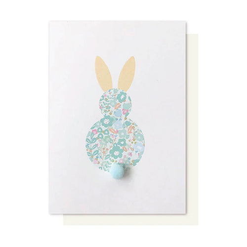 FLORAL BUNNY BLUE ON CREAM W/POM EMB