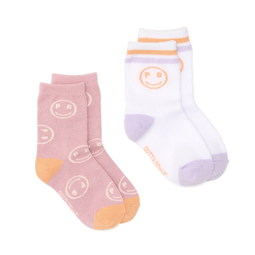 PRETTY BRAVE 2 PACK SMILEY SOCKS BLUSH/WHITE