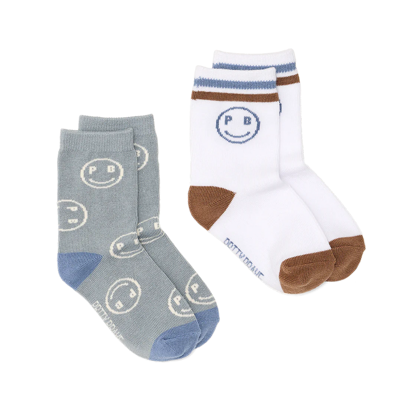 PRETTY BRAVE 2 PACK SMILEY SOCKS SAGE/WHITE