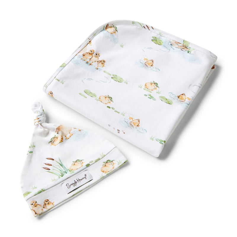 SNUGGLEHUNNY DUCK POND JERSEY WRAP & BEANIE SET