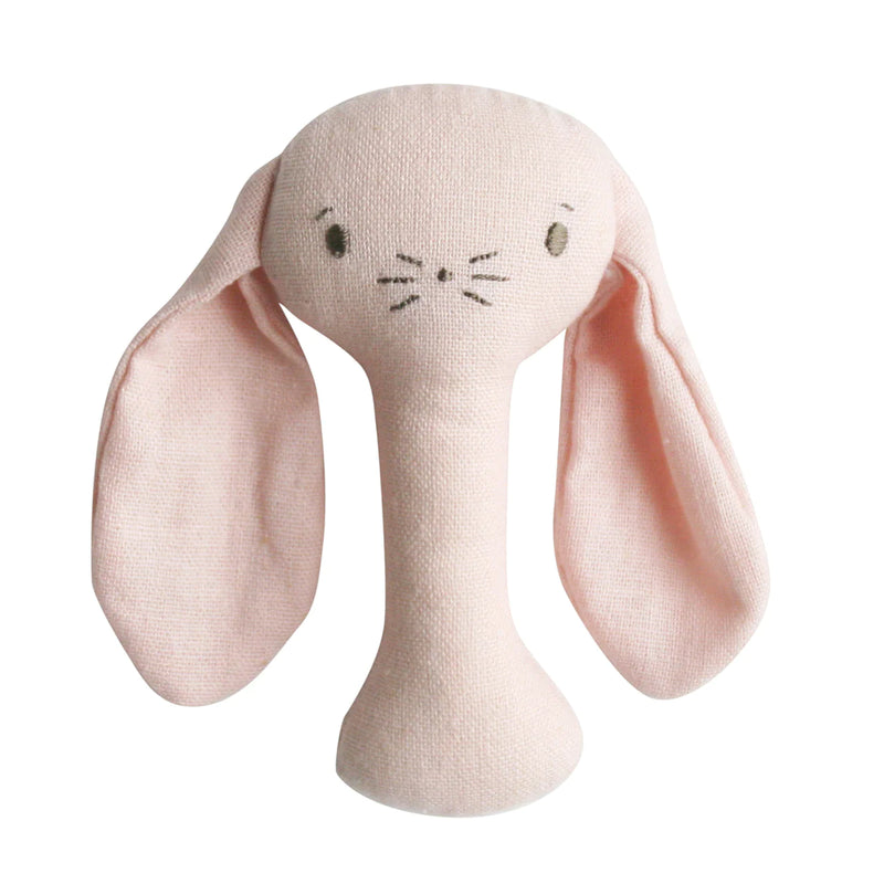 ALIMROSE BOBBY BUNNY STICK RATTLE PINK LINEN