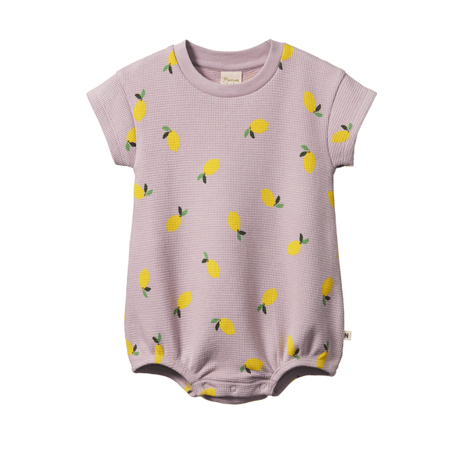 NATURE BABY JUNO ROMPER WAFFLE LILAC LEMON PRINT